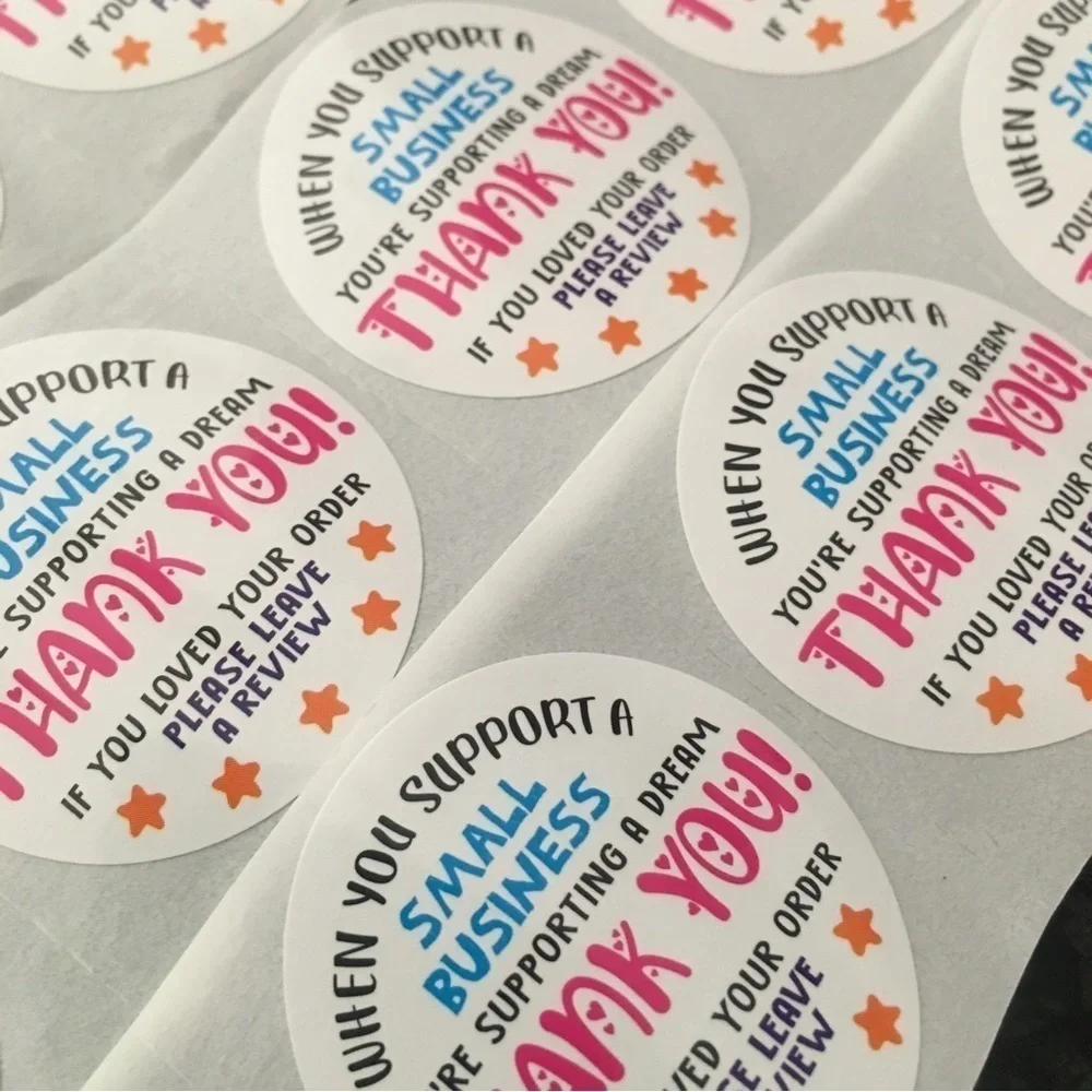 50 Count - Thank You // Please Leave a Review” Stickers, Colorful, 1.5 inch